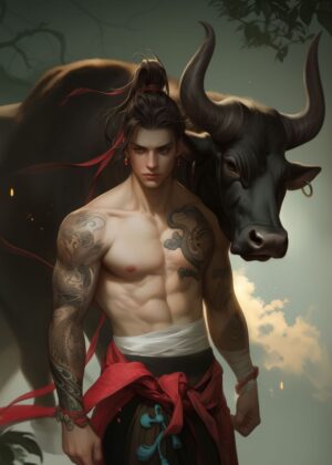 Ox Zodiac Sign: Strength and Determination - Premium Wooden Framed Poster. Ready to Hang.