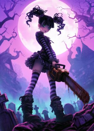 Moonlight Massacre: Gothic Lolita Art Print - Premium Wooden Framed Poster. Ready to Hang.