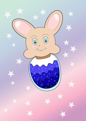 Adorable Bunny in a Starry Night - Premium Wooden Framed Poster. Ready to Hang.