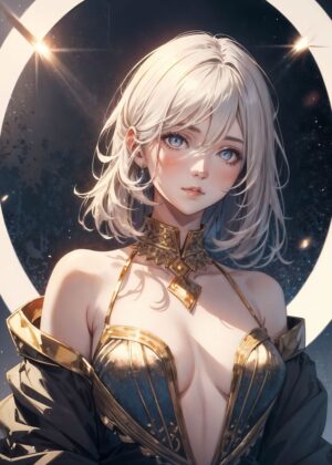 Anime Girl Freyja: Celestial Beauty - Premium Wooden Framed Poster. Ready to Hang.