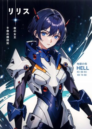 Cybernetic Warrior: Anime Girl in Futuristic Armor - Premium Wooden Framed Poster. Ready to Hang.