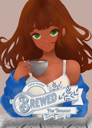 Caffeinated Anime Girl: A Digital Art Print - Premium Wooden Framed Poster. Ready to Hang.