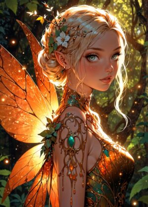 Enchanted Forest Fairy: Digital Art Print - Premium Wooden Framed Poster. Ready to Hang.