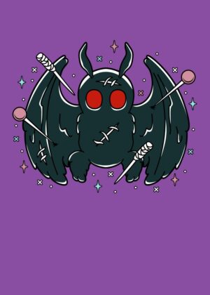 Adorable Mothman Illustration: Spooky Cute Artwork - Premium Wooden Framed Poster. Ready to Hang.