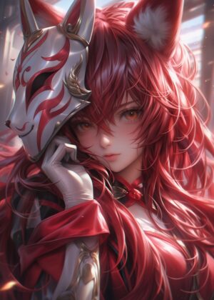 Cute Fox Girl Anime Art Print - Premium Wooden Framed Poster. Ready to Hang.