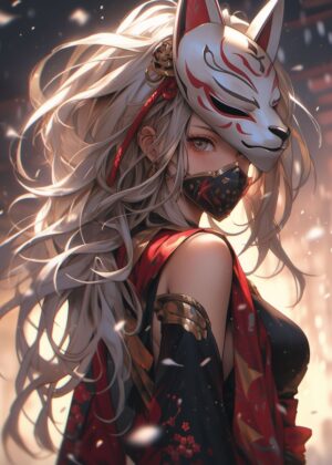 Maiden Samurai: Anime Digital Art Print - Premium Wooden Framed Poster. Ready to Hang.