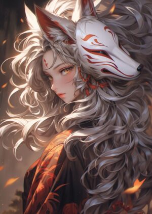 Fantasy Samurai Maid: Elegant Anime Art Print - Premium Wooden Framed Poster. Ready to Hang.