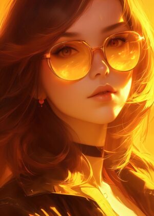 Golden Glare Anime Girl Art Print - Premium Wooden Framed Poster. Ready to Hang.