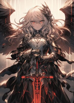 Dark Fantasy Anime Warrior Art Print - Premium Wooden Framed Poster. Ready to Hang.