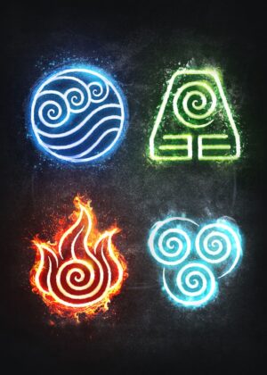 The Four Elements: A Vibrant Elemental Art Print - Premium Wooden Framed Poster. Ready to Hang.