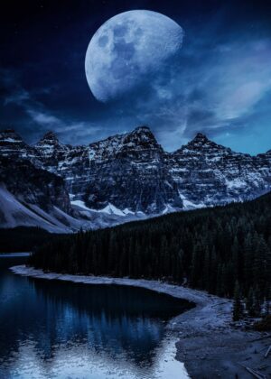 Dark Mountain Night: Serenity Under the Moon - Premium Wooden Framed Poster. Ready to Hang.