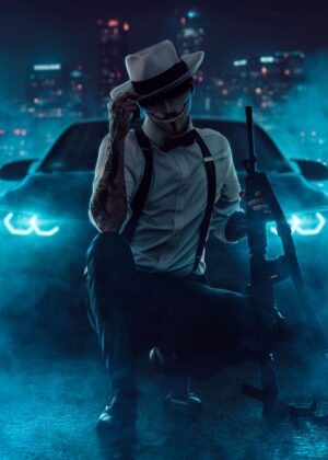 Anonymous in the City: Nighttime Urban Thriller Art - Premium Wooden Framed Poster. Ready to Hang.