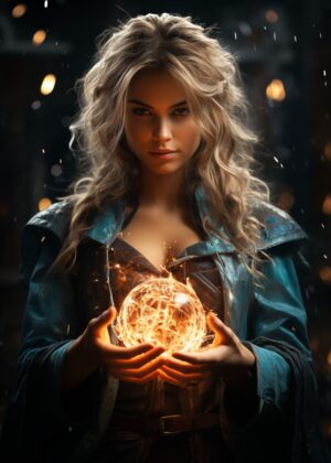 Mystical Spellcaster: A Fantasy Art Print - Premium Wooden Framed Poster. Ready to Hang.