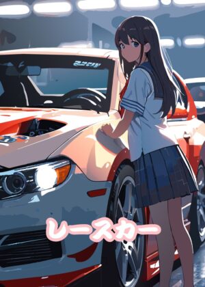 Anime Girl and Sports Car Art Print - Premium Wooden Framed Poster. Ready to Hang.