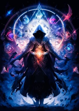 Mysterious Sorcerer: Dark Fantasy Art Print - Premium Wooden Framed Poster. Ready to Hang.