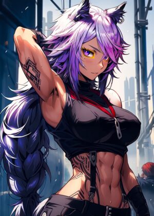 Stunning Anime Girl Artwork: Powerful and Beautiful - Premium Wooden Framed Poster. Ready to Hang.