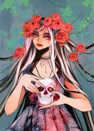 Gothic Floral Fantasy Art Print - Premium Wooden Framed Poster. Ready to Hang.