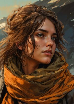 Windswept Beauty: A Digital Painting - Premium Wooden Framed Poster. Ready to Hang.