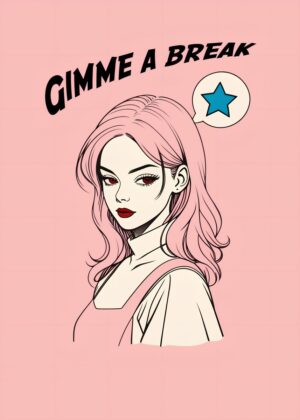 Gimme a Break: Pink Hair Girl Art Print - Premium Wooden Framed Poster. Ready to Hang.