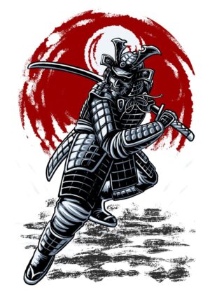 Anime Samurai Warrior: A Legendary Artwork - Premium Wooden Framed Poster. Ready to Hang.