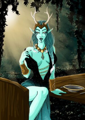 Enchanted Forest Dinner: A Mystical Elf Artwork - Premium Wooden Framed Poster. Ready to Hang.