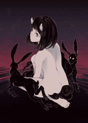 Mystical Moonlit Hare: Dark Fantasy Art Print - Premium Wooden Framed Poster. Ready to Hang.