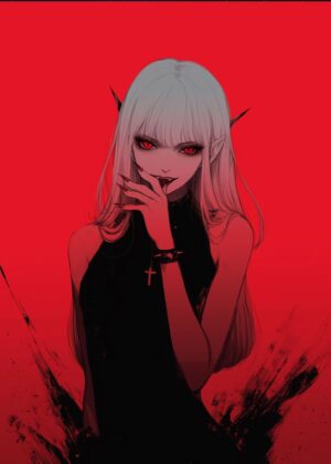 Adorable Yet Deadly: Dark Anime Girl Art Print - Premium Wooden Framed Poster. Ready to Hang.