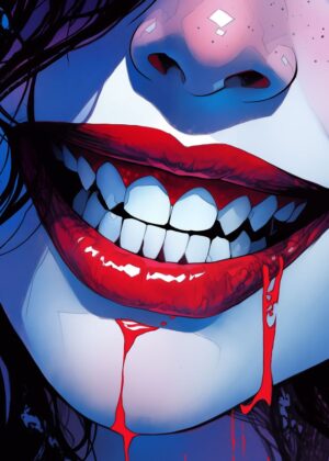 Gothic Glam: A Bloody Smile - Premium Wooden Framed Poster. Ready to Hang.