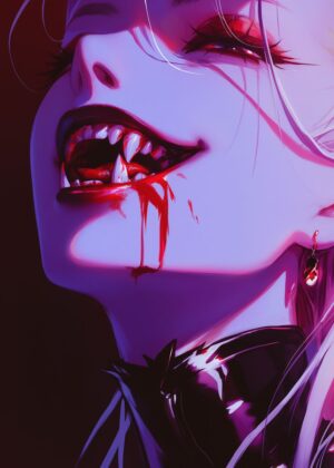 Vampire Beauty: Digital Art Print - Premium Wooden Framed Poster. Ready to Hang.