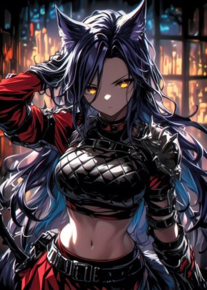 Fierce Anime Warrior Girl Art Print - Premium Wooden Framed Poster. Ready to Hang.