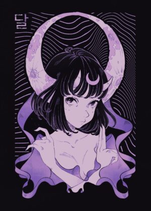 Moon Child: Ethereal Anime Girl Art Print - Premium Wooden Framed Poster. Ready to Hang.