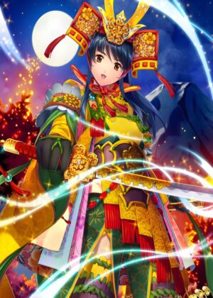 Stunning Anime Samurai Girl Artwork: Vibrant Colors and Dynamic Pose - Premium Wooden Framed Poster. Ready to Hang.
