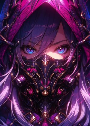 Anime Girl Cybergoth Demon: Dark Fantasy Art Print - Premium Wooden Framed Poster. Ready to Hang.