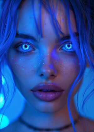 Cyberpunk Girl: Neon Dreams - Premium Wooden Framed Poster. Ready to Hang.