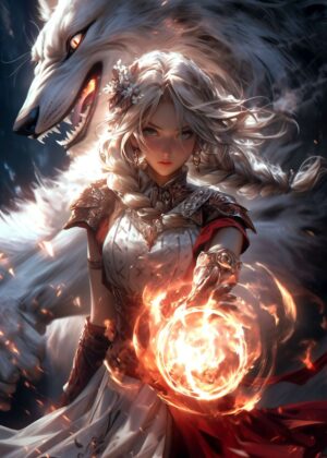 Daughter of the Wolf: Fantasy Art Print - Premium Wooden Framed Poster. Ready to Hang.