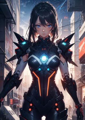 Cyberpunk Anime Girl Art Print - Premium Wooden Framed Poster. Ready to Hang.