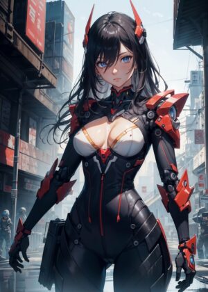 Anime Cyberpunk Girl: Sleek Sci-Fi Art Print - Premium Wooden Framed Poster. Ready to Hang.