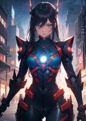 Cyberpunk Anime Girl: High-Res Digital Art Print - Premium Wooden Framed Poster. Ready to Hang.