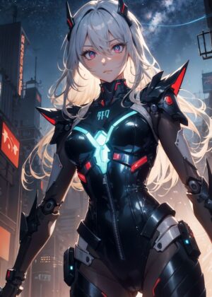 Cyberpunk Anime Girl Art Print - Premium Wooden Framed Poster. Ready to Hang.