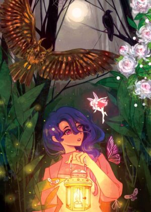 Enchanted Forest Encounter: A Magical Journey - Premium Wooden Framed Poster. Ready to Hang.