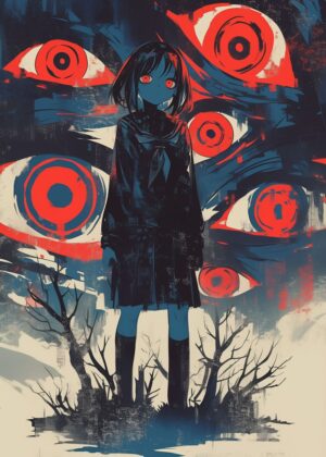 Girl in the Abyss of Eyes: Limited Edition Art Print - Premium Wooden Framed Poster. Ready to Hang.