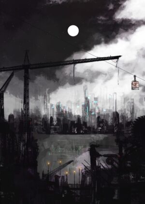 Late Night Cityscape: A Digital Painting - Premium Wooden Framed Poster. Ready to Hang.
