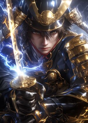 Fierce Samurai Anime Art Print - Premium Wooden Framed Poster. Ready to Hang.
