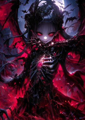 Vampire Skeleton Queen: Dark Fantasy Art Print - Premium Wooden Framed Poster. Ready to Hang.