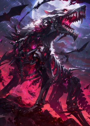 Moonlight Howl: Anime Werewolf Art Print - Premium Wooden Framed Poster. Ready to Hang.