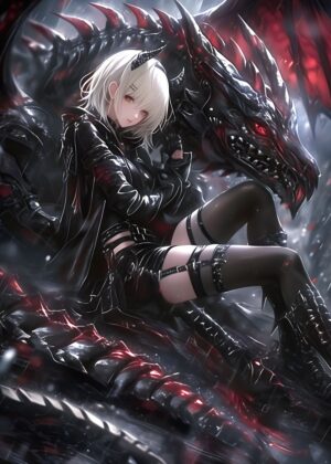 Queen of the Black Dragon: Anime Art Print - Premium Wooden Framed Poster. Ready to Hang.