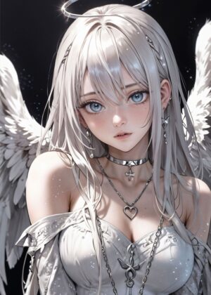 Lost Feather: A Digital Art Print of an Angelic Figure - Premium Wooden Framed Poster. Ready to Hang.
