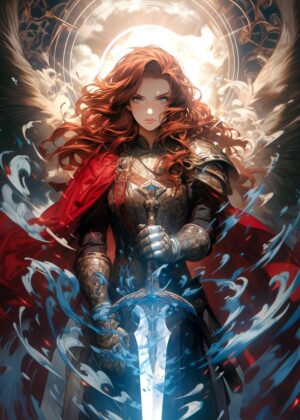 Sword Maiden: Fantasy Art Print - Premium Wooden Framed Poster. Ready to Hang.