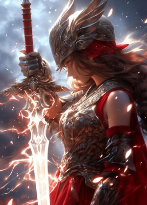 Lightning Fury: Anime Fantasy Warrior Art Print - Premium Wooden Framed Poster. Ready to Hang.