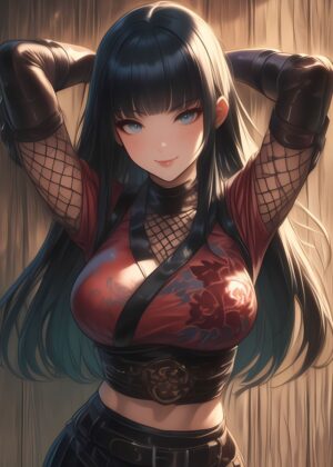 Playful Village Kunoichi: Anime Art Print - Premium Wooden Framed Poster. Ready to Hang.